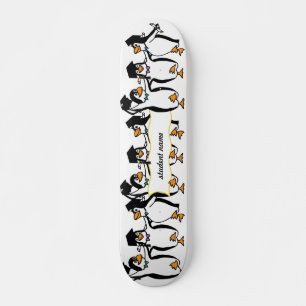 Cute Cartoon Graduing Penguins w/Banner Skateboard
