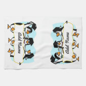 Cute Cartoon Graduing Penguins w/Banner Theedoek (Horizontaal)