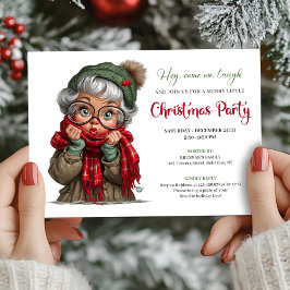 Cute Cartoon Granny Whimsical Holiday Invitation Kaart
