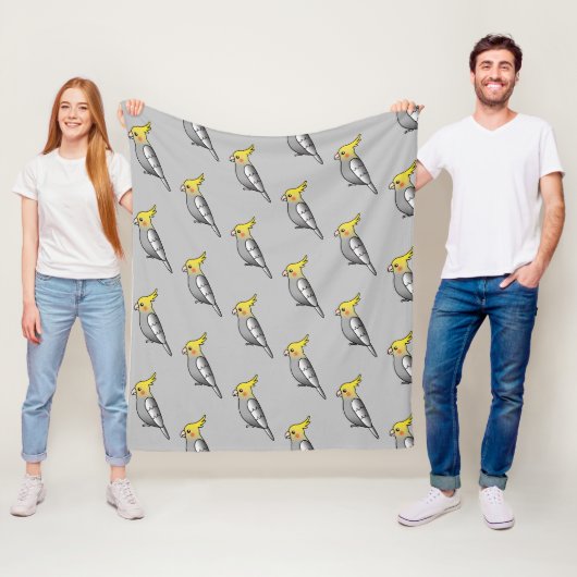 Cute Cartoon Gray Cockatiel Birds Pattern Fleece Deken (In situ)