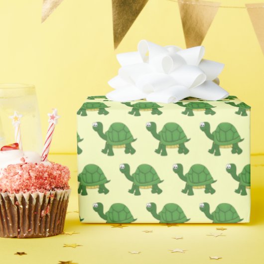 Cute Cartoon Green and Yellow Turtle Cadeaupapier (Verjaardagsfeest)