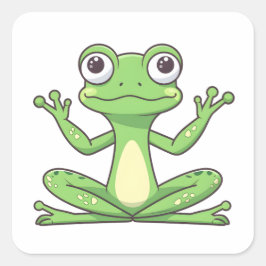 Cute Cartoon Green Kikker doet een Yoga Meditation Vierkante Sticker