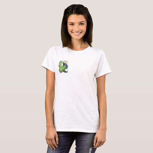 Cute Cartoon Green Parrot Singing with Microphone T-shirt (Voorkant volledig)