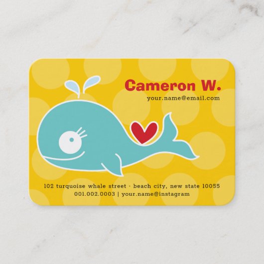 Cute Cartoon Green Whale Kind Visitekaartje (Voorkant)