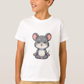 Cute Cartoon Grey Mouse Meditating in Lotus Pose T-shirt (Voorkant)