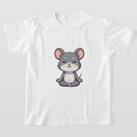 Cute Cartoon Grey Mouse Meditating in Lotus Pose T-shirt (Laagn)