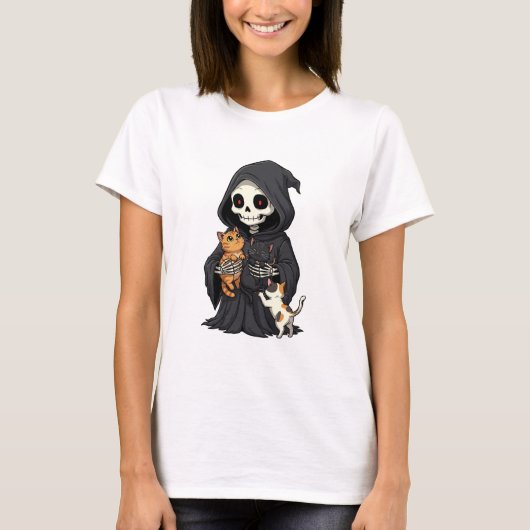 Cute Cartoon Grim Reaper Hugging T-shirt (Voorkant)