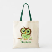 Cute Cartoon Groene Uil Tote Bag (Achterkant)