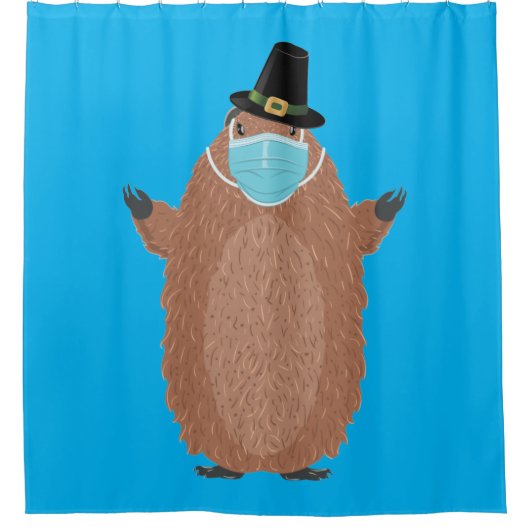 Cute cartoon grondhoed in gezichtsmasker douchegordijn (Voorkant)