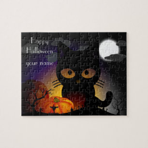 Cute Cartoon Halloween Black Cat Jigzaag Puzzle Legpuzzel