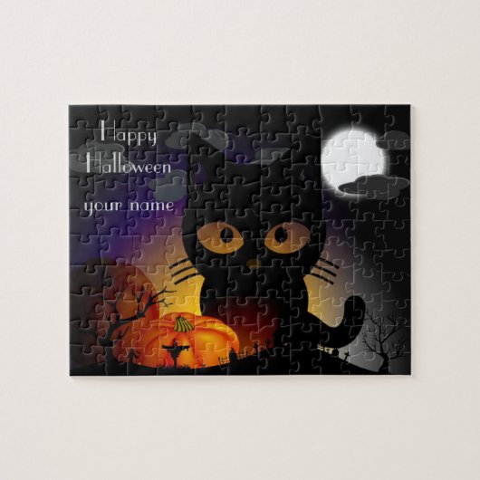 Cute Cartoon Halloween Black Cat Jigzaag Puzzle Legpuzzel (Horizontaal)