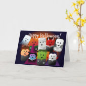 Cute Cartoon Halloween Monster Creaters Kaart (Gele Bloem)