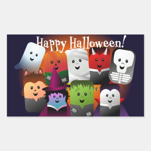 Cute Cartoon Halloween Monster Creaters Rechthoekige Sticker (Voorkant)