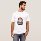 Cute Cartoon Hamster DJ Mixing Music on Turntable T-shirt (Voorkant volledig)