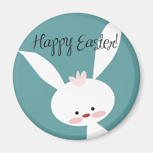 Cute cartoon Happy Easter White bunny magnet (Voorkant)