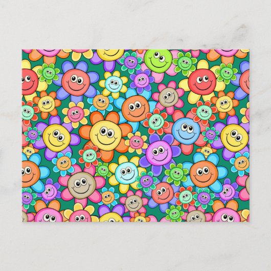 Cute Cartoon Happy Flowers Floral Pattern Briefkaart (Voorkant)