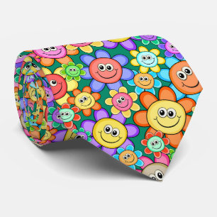 Cute Cartoon Happy Flowers Floral Pattern Stropdas