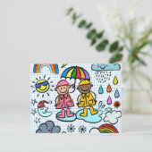 Cute Cartoon Happy Kinder Weather Doodles Briefkaart (Staand voorkant)