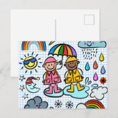 Cute Cartoon Happy Kinder Weather Doodles Briefkaart (Voorkant / Achterkant)