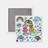 Cute Cartoon Happy Kinder Weather Doodles Magneet (Voorkant / Achterkant)