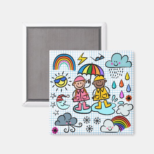 Cute Cartoon Happy Kinder Weather Doodles Magneet (Voorkant / Achterkant)
