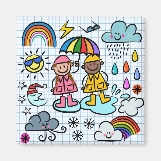 Cute Cartoon Happy Kinder Weather Doodles Magneet (Voorkant)