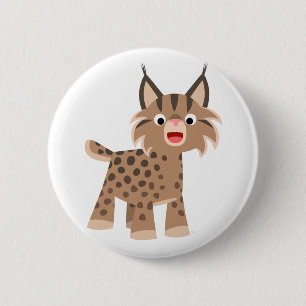 Cute Cartoon Happy Lynx Button Badge