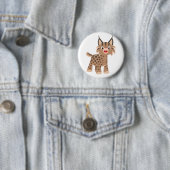 Cute Cartoon Happy Lynx Button Badge (In situ)