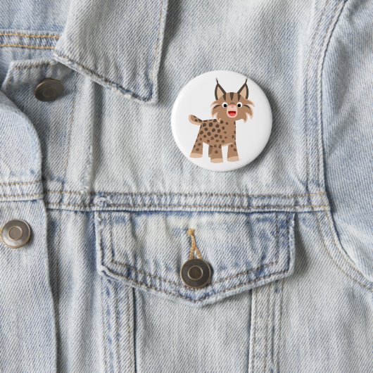 Cute Cartoon Happy Lynx Button Badge (In situ)