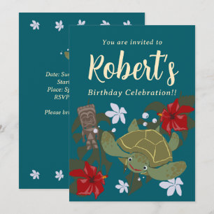 Cute Cartoon Hawaïaanse Zee Schildpad Verjaardagsu Kaart