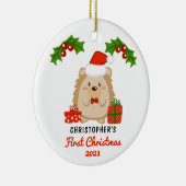 Cute Cartoon Hedégel Baby's eerste kerstfoto Keramisch Ornament (Rechts)