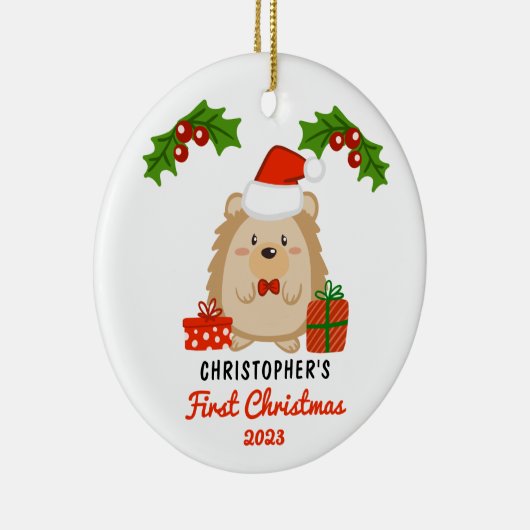 Cute Cartoon Hedégel Baby's eerste kerstfoto Keramisch Ornament (Rechts)