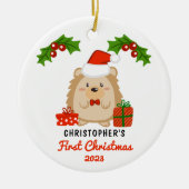 Cute Cartoon Hedégel Baby's eerste kerstfoto Keramisch Ornament (Voorkant)