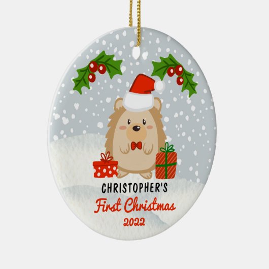 Cute Cartoon Hedégel Baby's eerste kerstfoto Keramisch Ornament (Rechts)