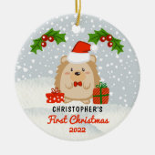 Cute Cartoon Hedégel Baby's eerste kerstfoto Keramisch Ornament (Voorkant)