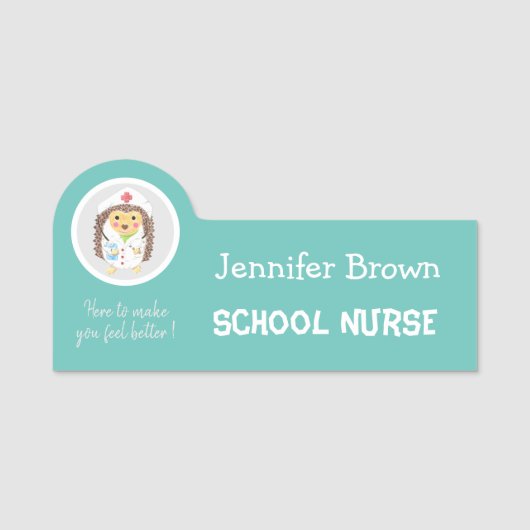 Cute Cartoon Hedegel Nurse Name Tag (Voorkant)