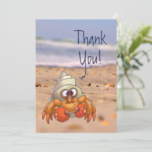 Cute Cartoon Hermit Crab Bedankkaart (Staand voorkant)