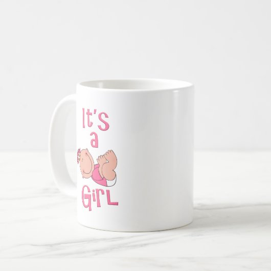 Cute Cartoon Het is een meisjestekst in Helderroze Koffiemok (Voorkant links)