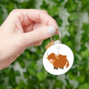 Cute Cartoon Highland Cow Sleutelhanger
