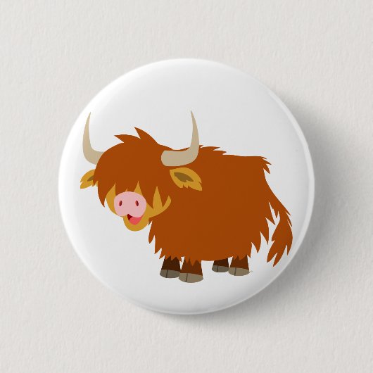 Cute Cartoon Highland Koe Button Badge (Voorkant)