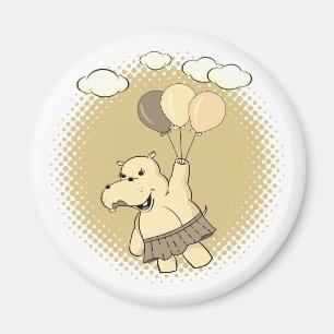 Cute Cartoon Hippo die vliegt met luchtballonnen Magneet