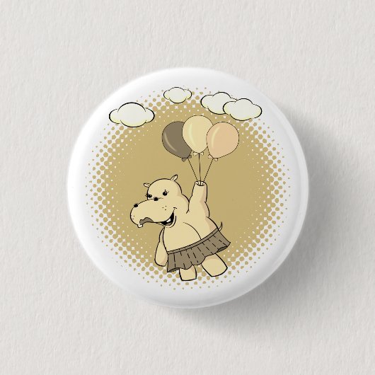 Cute Cartoon Hippo die vliegt met luchtballonnen Ronde Button 3,2 Cm (Voorkant)
