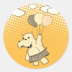 Cute Cartoon Hippo die vliegt met luchtballonnen Ronde Sticker