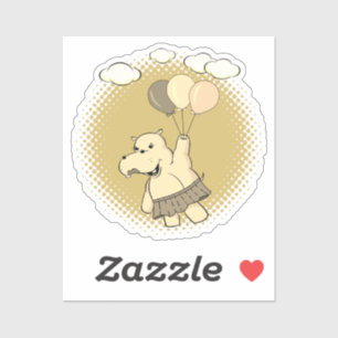 Cute Cartoon Hippo die vliegt met luchtballonnen Sticker