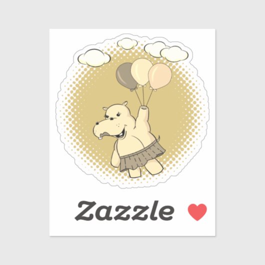 Cute Cartoon Hippo die vliegt met luchtballonnen Sticker (Vel)