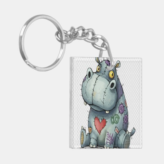 Cute Cartoon Hippo Sleutelhanger (Voorkant Links)