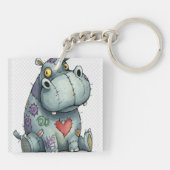 Cute Cartoon Hippo Sleutelhanger (Achterkant)