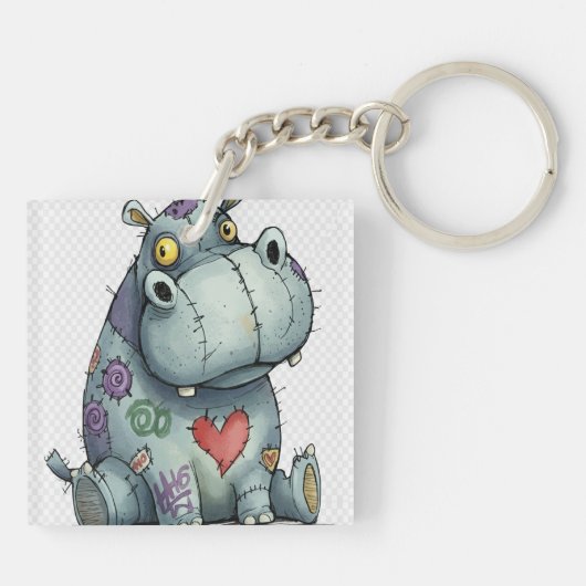 Cute Cartoon Hippo Sleutelhanger (Achterkant)