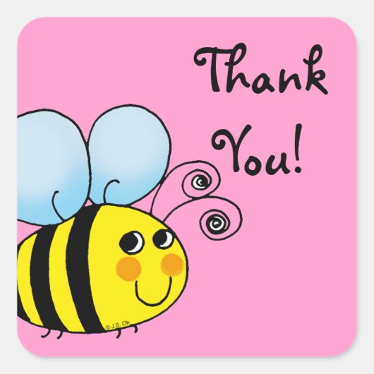 Cute cartoon hommel bedankt vierkante sticker (Voorkant)