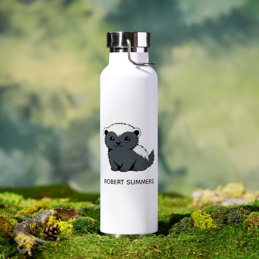 Cute Cartoon Honey Badger Custom Name Waterfles (Buiten (Gedraaid)  )